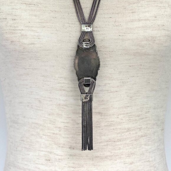 VTG Silver 950 FUAT Blue Quartz Turkish Triple Foxtail Chain Tassel Necklace 49g - Picture 12 of 16